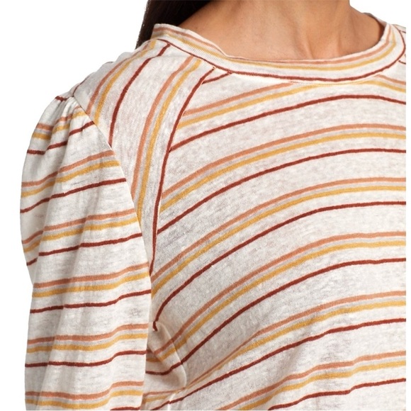 VERONICA BEARD 100% Linen Stripe Long Sleeve Crewneck Lightweight Baseball Tee S - Picture 10 of 12